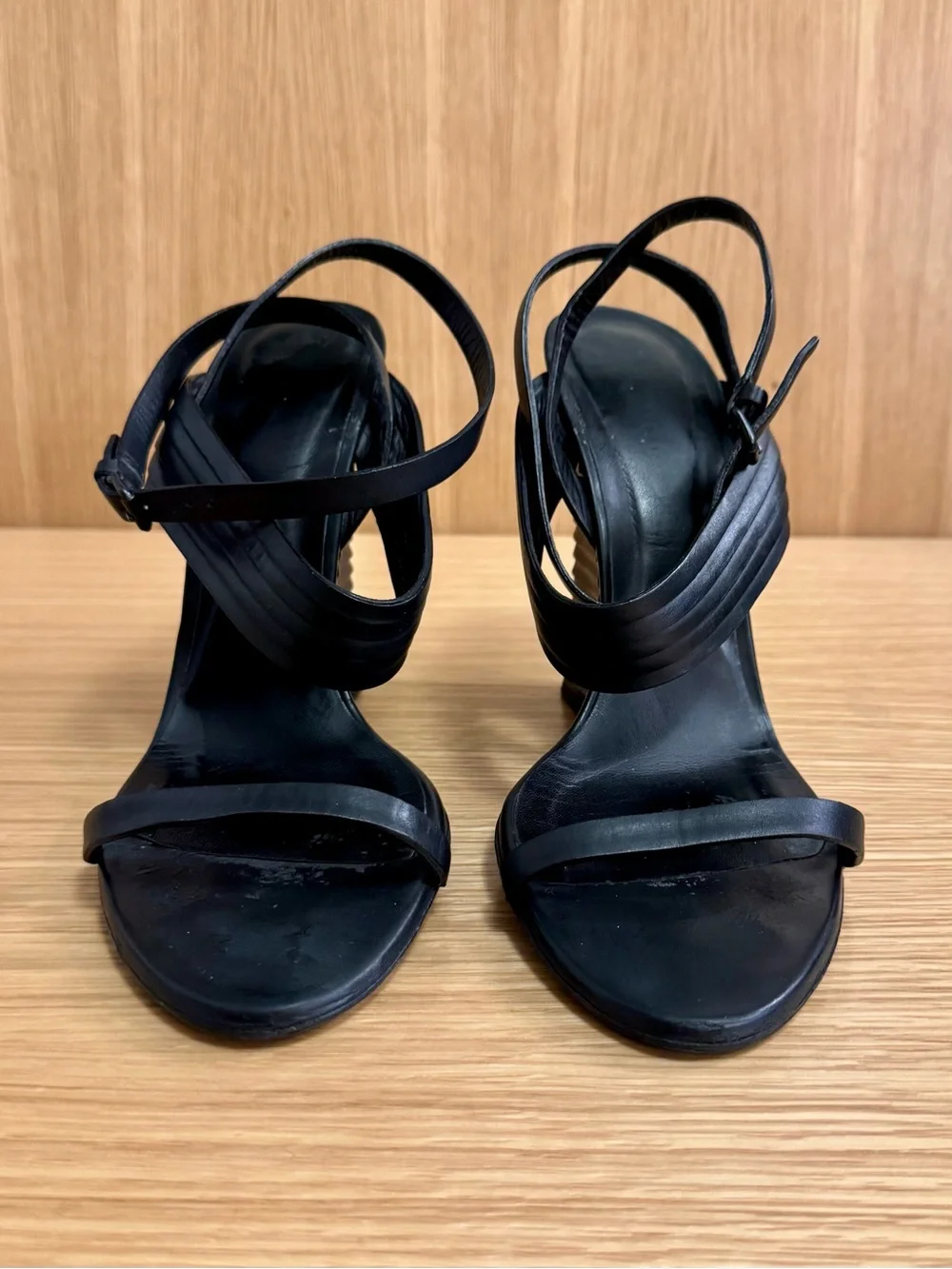 Bottega Veneta Black Leather Wrap-Around Wedge Sandals